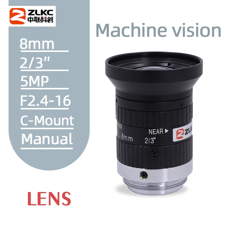 

ZLKC FA 8mm 5.0Megapixel Fixed Focal Lenth F2.4 2/3'' Indusrial Camera Lens C Mount Suitable Low Distortion Machine Vision Lense
