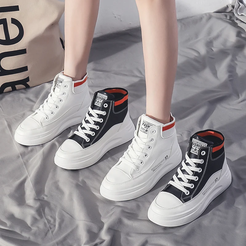 

Trend New High-Top Women's Shoes Autumn And Winter Plus Velvet Warm Socks Zapato Lady Increased Lace-Up Outdoor Casual Calceus