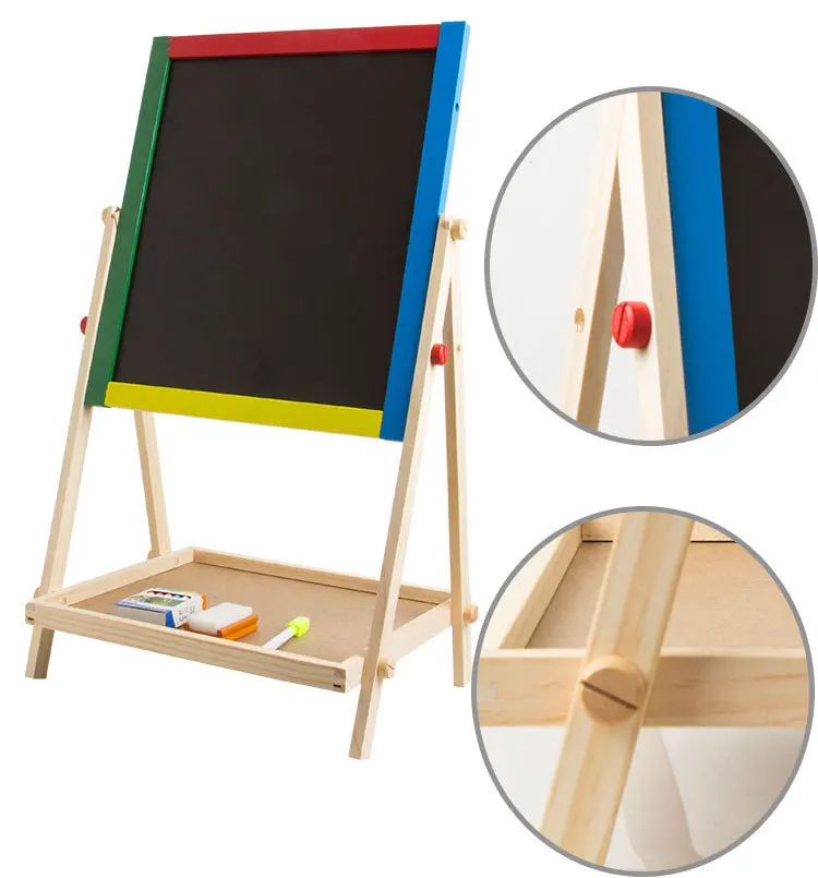 

Double-sided liftable drawing board Children's color wood painted graffiti painting art black two-in-one children's easel gift