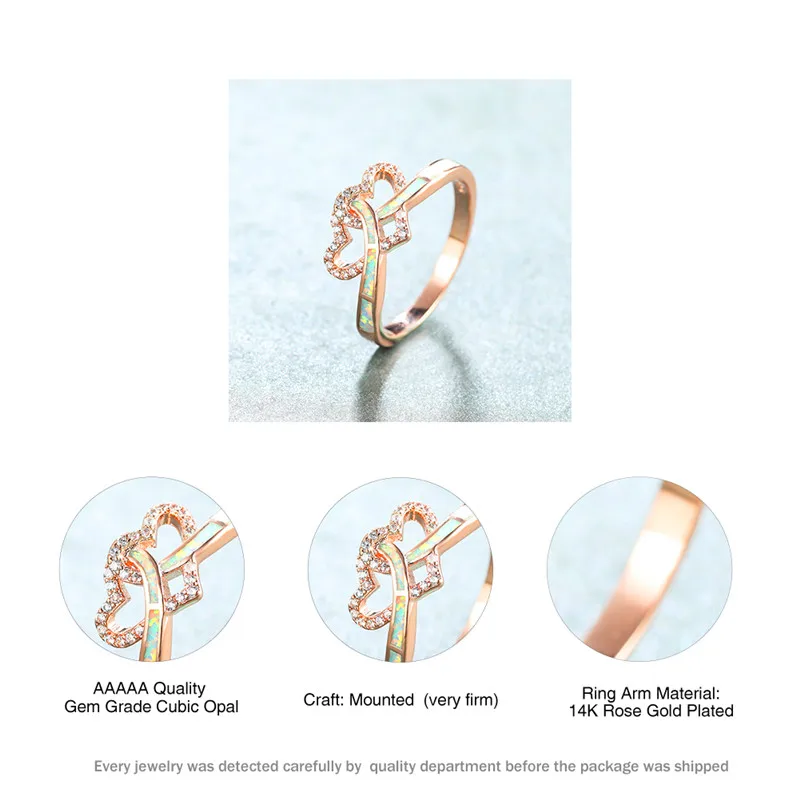 

Dainty Female Love Heart Crystal Ring Classic Rose Gold Color Wedding Rings For Women Cute White Opal Stone Engagement Ring