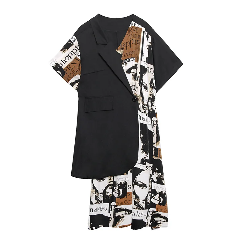 

Irregular Dress Women's 2021 Summer New Personality Long Short Sleeve Splicing Print Plus Size Maxi Women Dresses