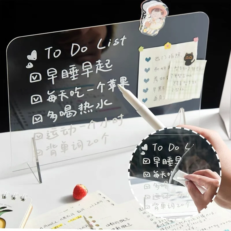 K92C Acrylic Erasable Message Board Cover Flyer Document Paper Display Stand Transparent Home Message Board Desk Decoration