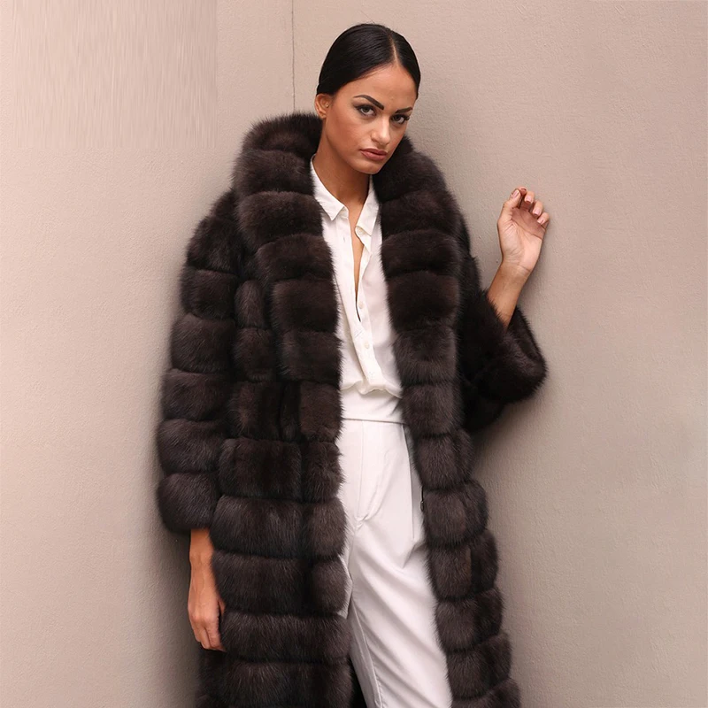 FURSARCAR 2021 New Luxury Real Fox Fur Coat Women Winter Nature Fur Sable Color Plus Size 130cm Long Removable Real Fur Jacket