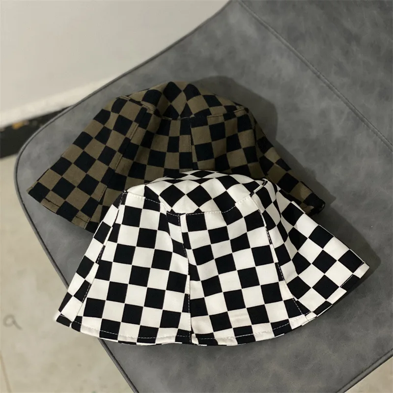 

Classic Style Hats For Women Autumn Winter Hats Black White Grid Foldable Flat Top Bucket Hat Girl Keep Warm Cap Female New 2021