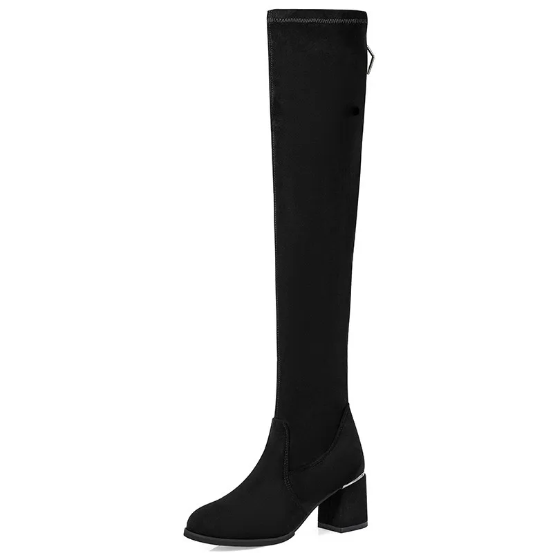 

Overknees Boots Women High Heels Black Boots Chunky Heels Slip on Long Boots Women Korean Fashion Shoes Crystal Ladies Shoes