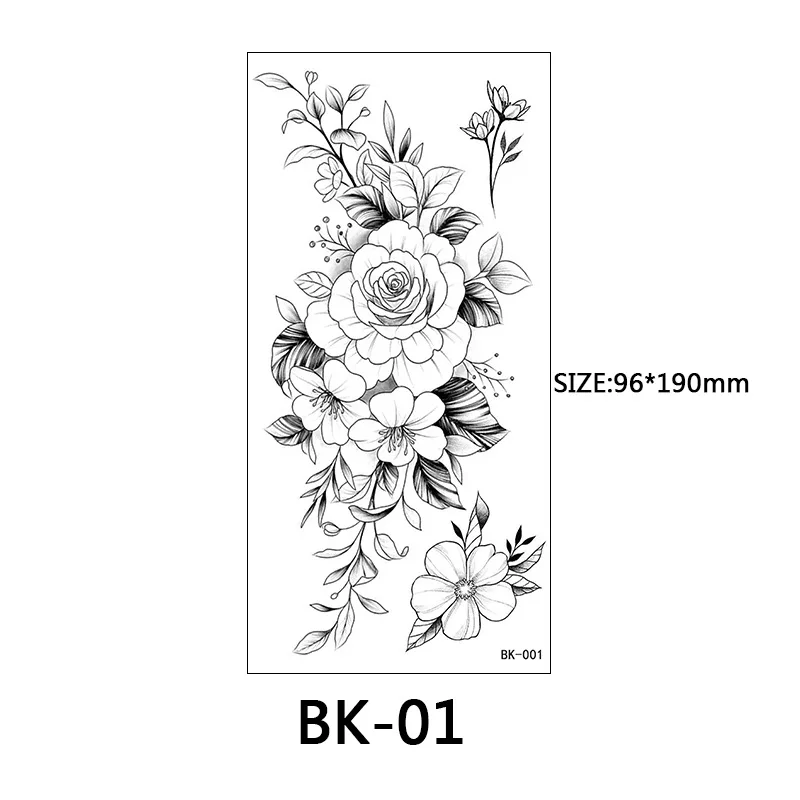 Temporary Tattoos Stickers Large Black Water Transfer Tattoos Stickers for Women Long Lasting Waterproof Rose Flowers Body Decal