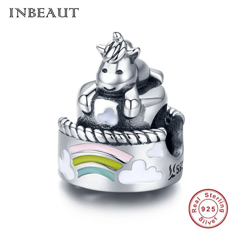 INBEAUT,, подлинный 925 пробы, серебряный, лебедь, дракон, кошка, лапа, собака, талисманы, Подходит для Пандора, браслет, животное, бусины, европейские ювелирные изделия - Окраска металла: sc1311-1