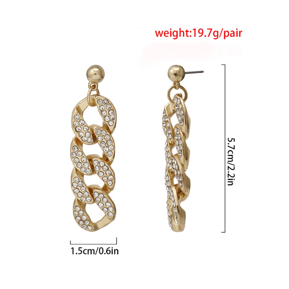 Cuban Link Chain Earring Luxury Full Rhinestone Dangle Hip Hop Iced Out Zirconia Gothic Earrings Female Accessories gift | Украшения и