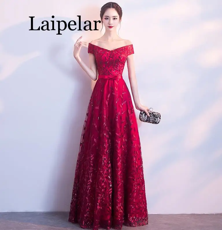 

Laipelar New 2019 Even-ing Dress Elegant Banquet Wine Red Sequined Sleeveless Floor-length Long Party Formal Robe De Soiree