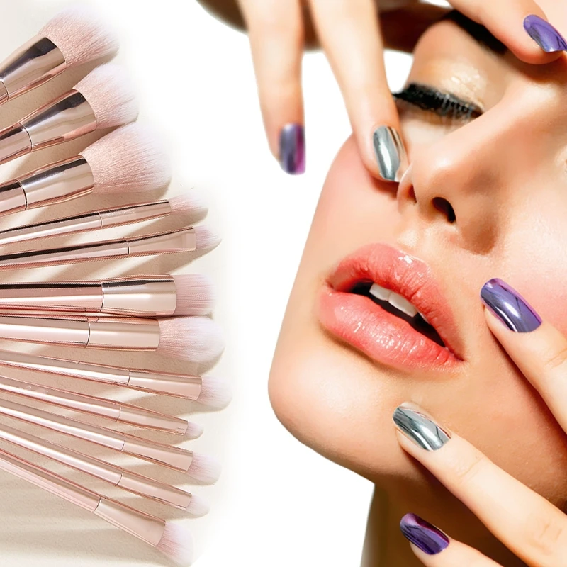 Y1UF 12pcs/set Portable Foundation Makeup Brush Powder Blusher Cosmetic Tool Fashion Purple Betel Gold Nail Art Dust Remover | Красота и