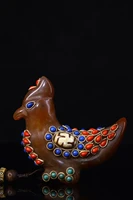 3 china antiques natural agate mosaic gem dzi bead chinese zodiac rooster statue little bird handle pendant