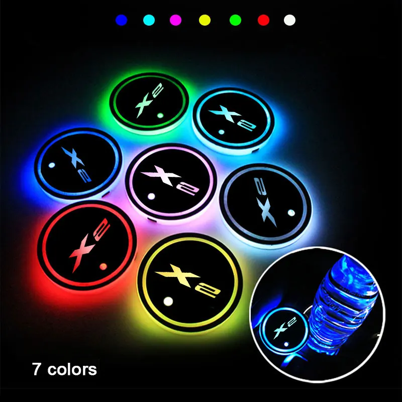 

Luminous Car Water Cup Coaster Holder 7 Color USB Charging Car Logo Led Atmosphere Light For Bmw X2 F39 Auto Accessories