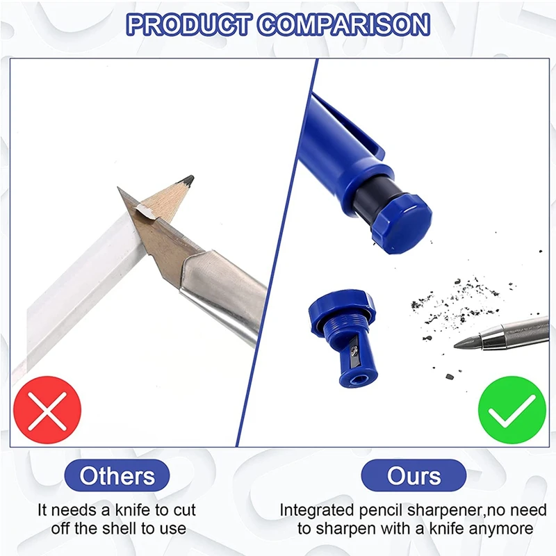 Solid Carpenter Pencil Set Leads Built-in Sharpener Deep Hole Mechanical Marker Marking Pen Tool | Инструменты