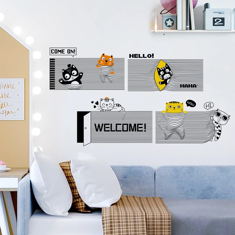 

Creative Cute Cat Wall Stickers for Teen Room Decoration Wall Art Decals Home Decor Self-adhesive Murals Vinyl Wallpaper