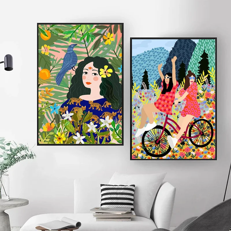 

Nordic Colorful Abstract Fashion Girl Poster and Prints Wall Art Canvas Painting Picture for Living Room Bedroom Home Decoration