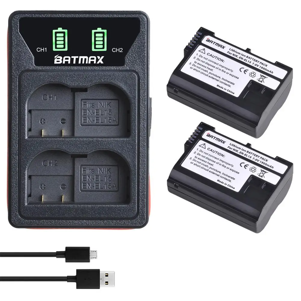Аккумулятор Batmax EN-EL15 EL15A + двойное зарядное устройство USB светодиодный енным