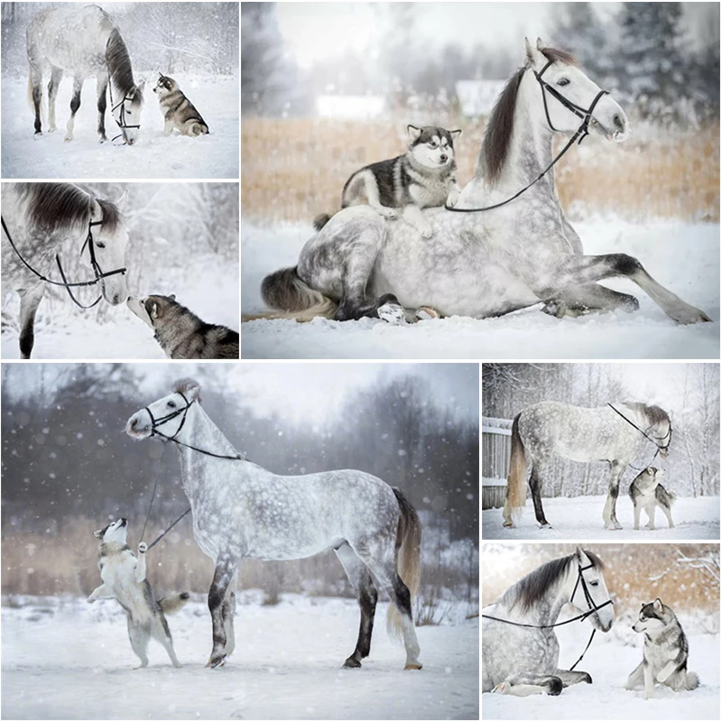 Набор для алмазной вышивки снежные животные с изображением лошади | Дом и сад