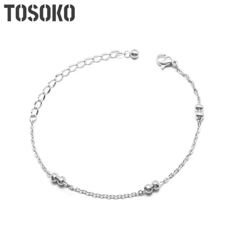 

TOSOKO Stainless Steel Jewelry Cross Chain Double Bead Temperament Bracelet For Women BSE064