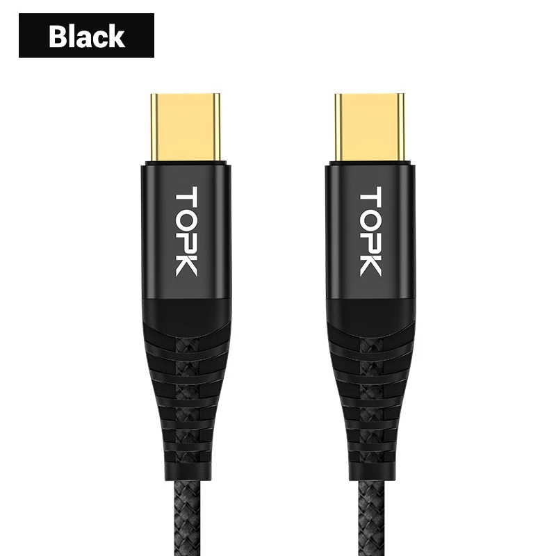 TOPK AP42 60 Вт PD usb type C кабель для USB-C кабель для быстрой зарядки для samsung Xiaomi huawei мобильный телефон USBC Кабель зарядного устройства - Цвет: Black