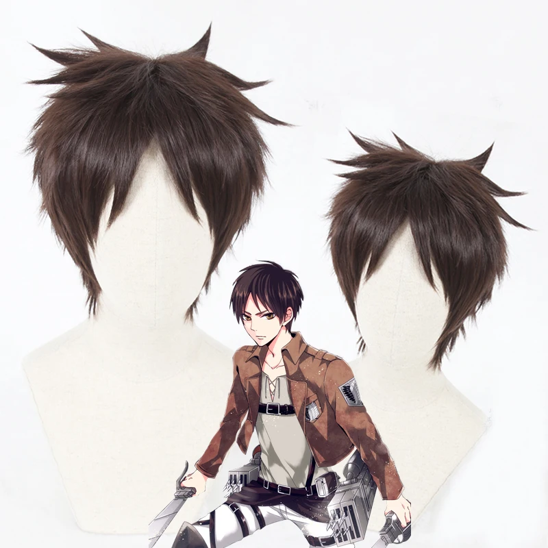 

Attack On Titan Eren Jaeger Cosplay Wig 30cm Short Straight Brown Heat Resistant Synthetic Hair Wigs + Free Wig Cap