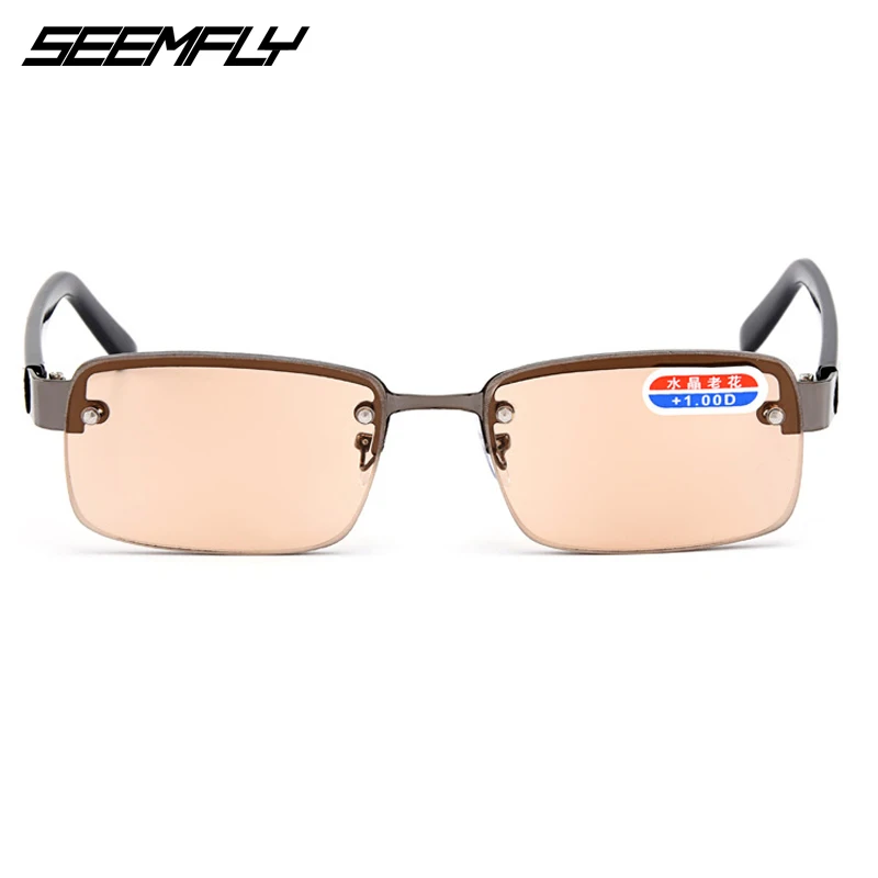 SEEMFLY стеклянные линзы для чтения стекла es для женщин и мужчин полурамки пресбиопические очки женские мужские унисекс, металлические квадратные очки при дальнозоркости