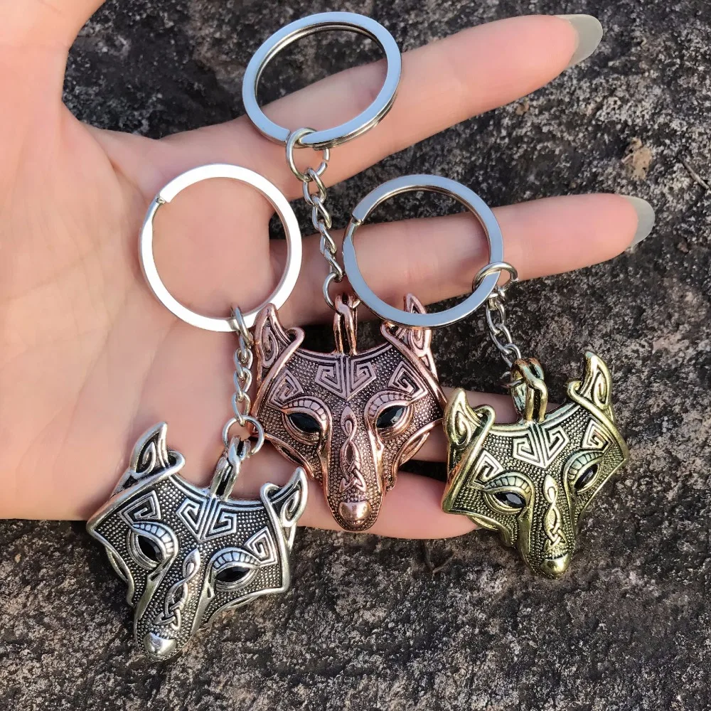 

Nordic Viking wolf head keychain men's punk accessories men's and women's pendant pendants