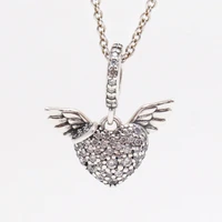 amas 925 silver diamond angel wing love necklace pendant fit original bracelet necklace