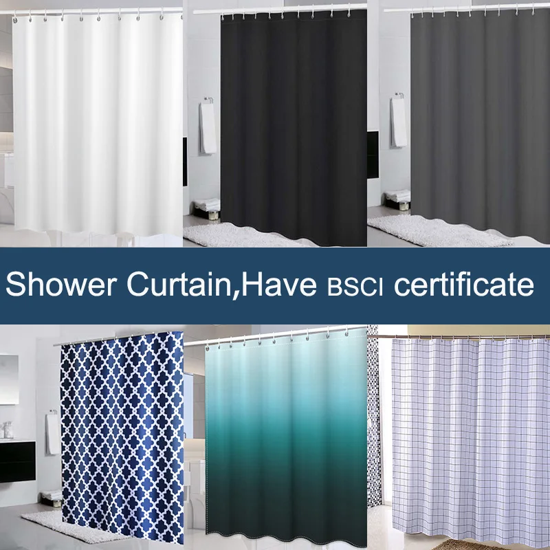 Водонепроницаемая занавеска для душа с крючками однотонная ванной Прямая