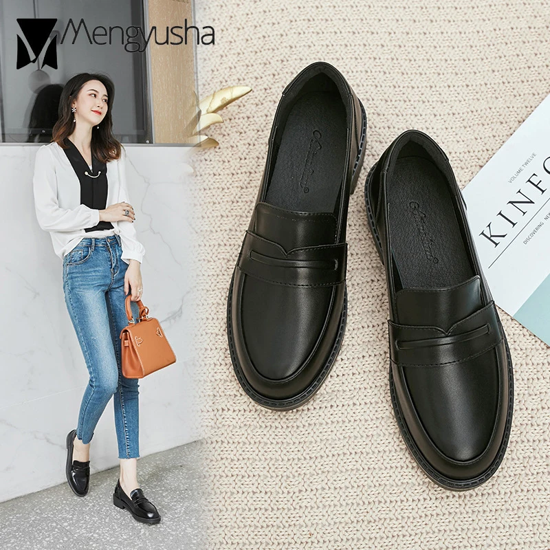 Туфли женские кожаные оксфорды однотонные без застежки Мокасины квадратный