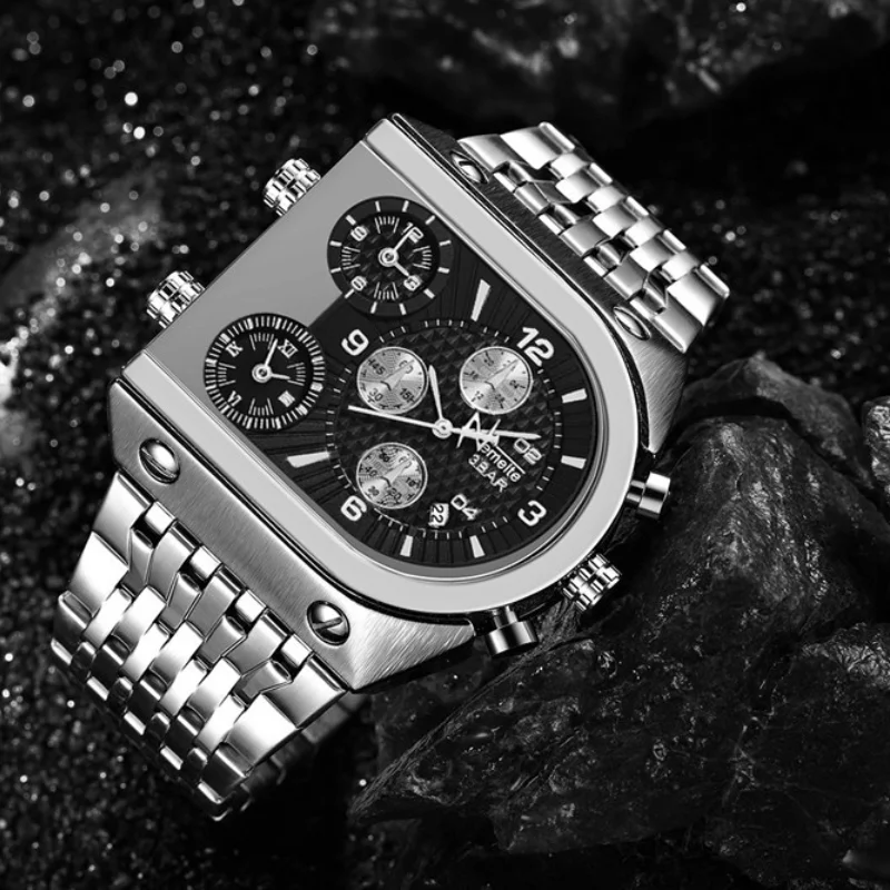 Мужские золотистые кварцевые часы большие военные водонепроницаемые с тремя