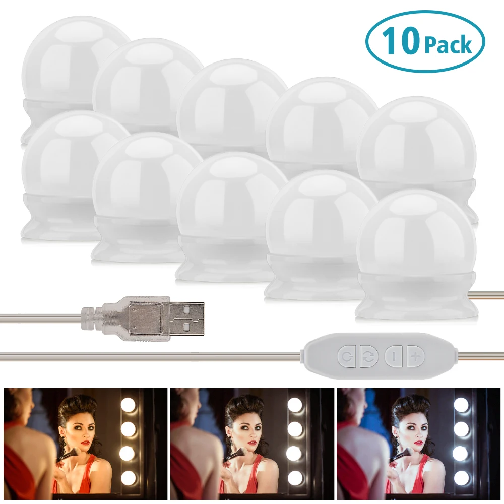 Светодиодный зеркальный светильник для макияжа 10 шт. с USB-портом лампа