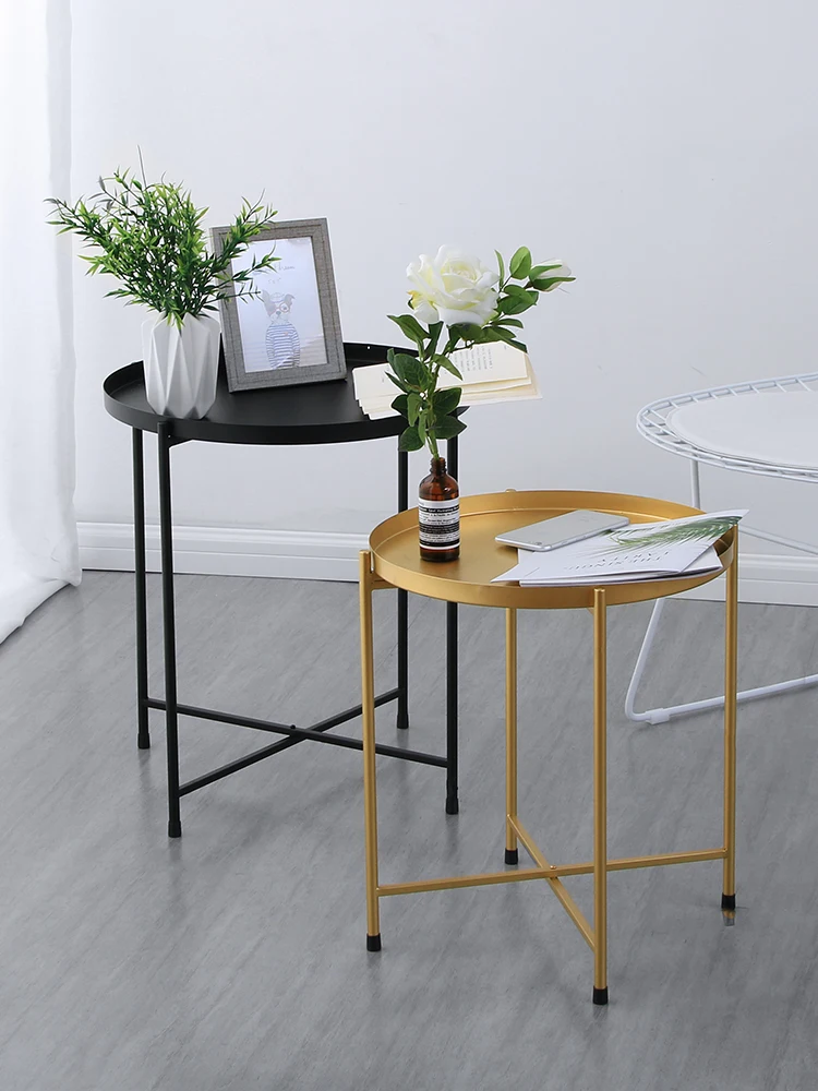 Складной Железный небольшой круглый журнальный столик прикроватный для дивана