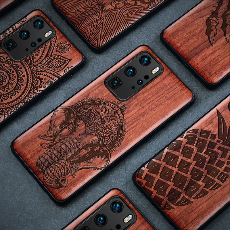 

Carveit For Huawei P40 Pro Real Wood Case Soft-Edge Cover 3D Carved Silicone Phone Accessory Original Shockproof Protective Hull