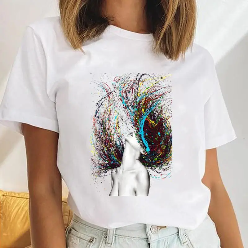 

Women Make Up Love Lip Sexy Trend Casual Female Short Sleeve Cartoon Clothes Tops Print Cute Ladies Tees Tshirt Graphic T-Shirt