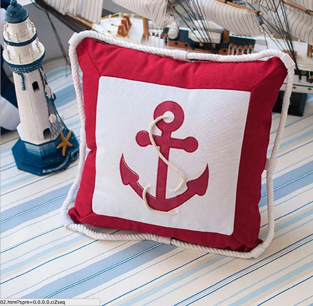 

Sea Anchor Marine Pillow Case Cushion Cover Navy Mediterranean for Compass Embroidery Canvas Cotton Polyester/Cotton 45cm