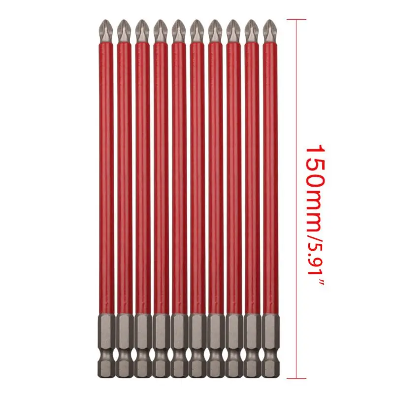 

New 10pcs PH2 150mm Power Drill Bit Set Long Reach Non Slip 1/4'' Hex Screwdriver