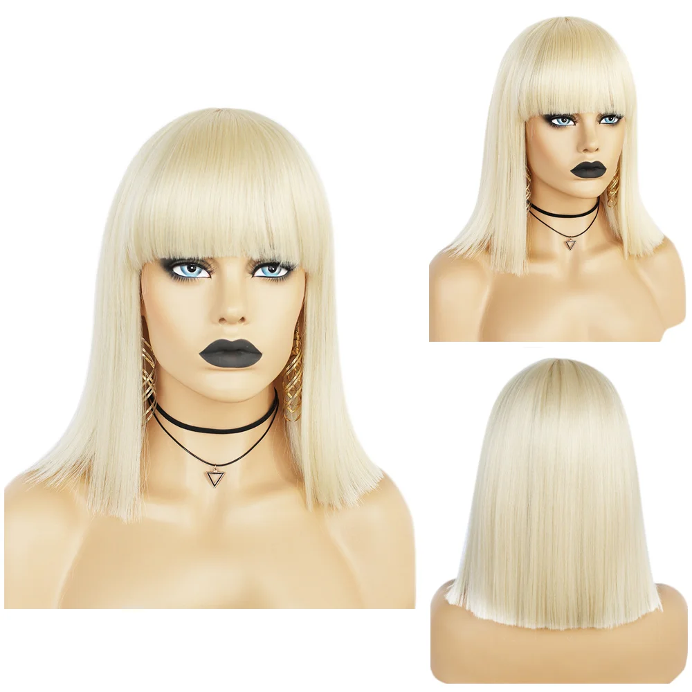 

GRES Women Full Bang Synthetic Wigs High Temperature Fiber Medium Length Straight Red Wig Female Two Tone Pelucas