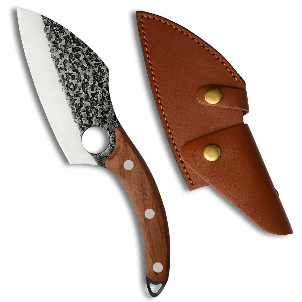 

Охотничий нож с кожаным футляром, резец с кованым лезвием, полый, 6 дюймов, с деревянной ручкой, из нержавеющей стали, для походов и охоты