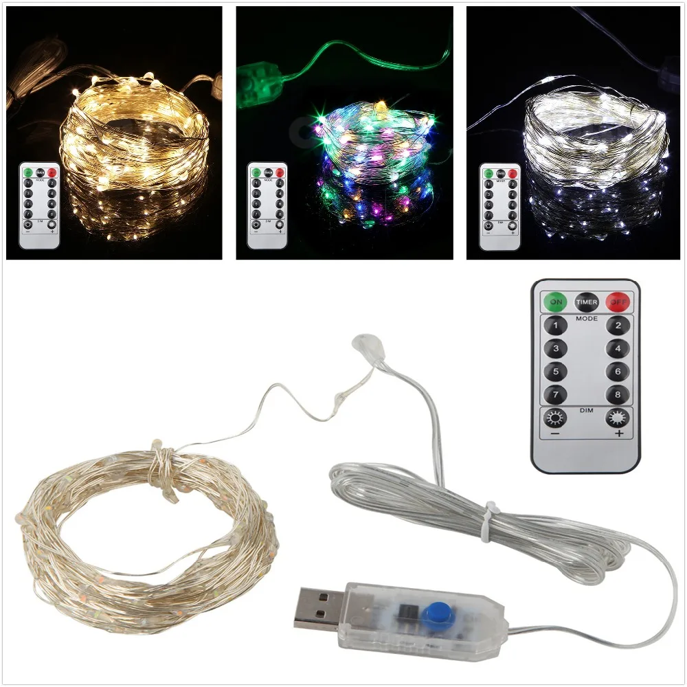 USB Decorative Lamps 5m 10m Waterproof LED Timing Holiday Copper Fairy String Light For Christmas Party Wedding Decoration