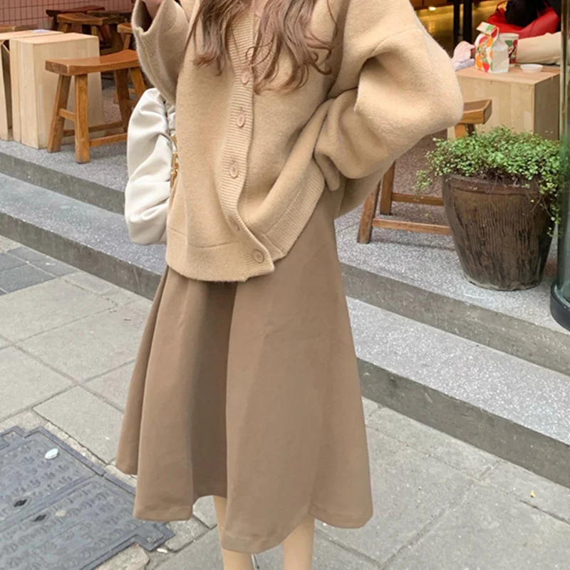 

GoneGoing 2021 Spring New Women Elegant Hight Waist Long Skirt Pleated Loose Solid Color Skirts