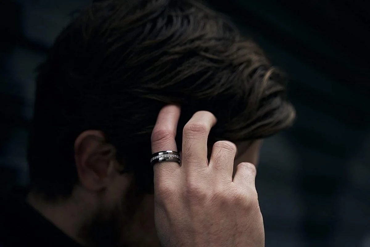 Мужские вольфрамовые обручальные кольца Tigrade 8 мм с фианитом модное кольцо для