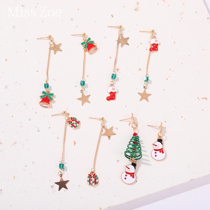 

Christmas Charms Snowman Tassel Earrings Tree Series Santa Claus Bell Sock Kawaii Jewelry New Year Gift For Best Friend
