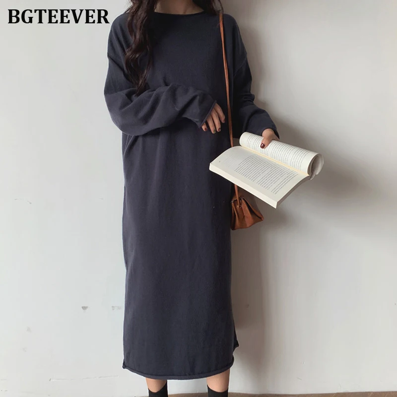 BGTEEVER элегантное плотное трикотажное платье свитер женские вязаные пуловеры