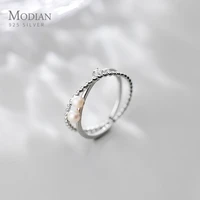 modian sparkling zircon elegant pearl geometric double circle open adjustable sterling silver 925 ring for women fine jewelry