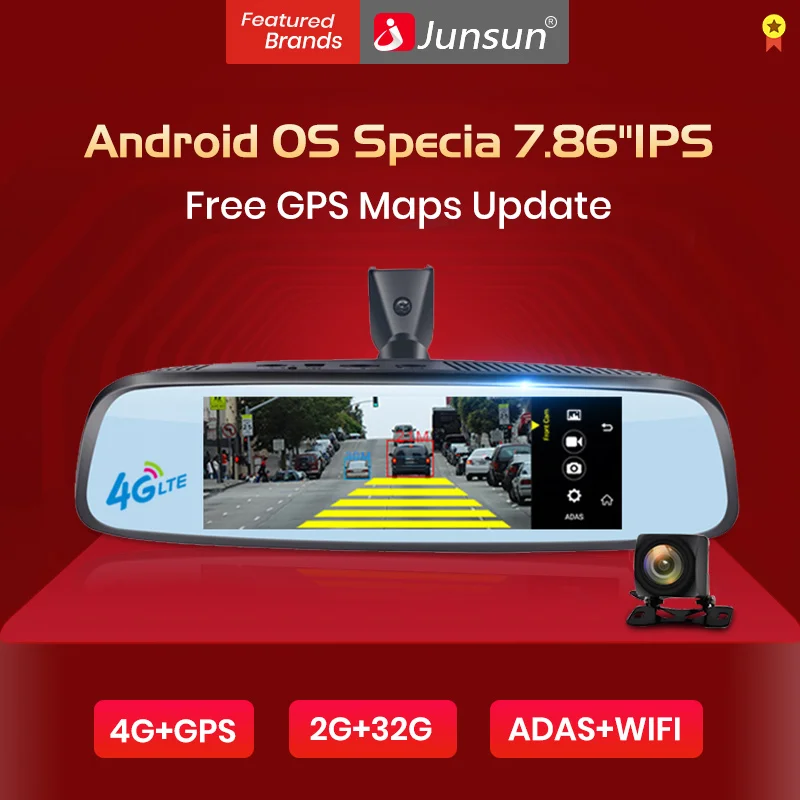 Junsun ADAS Car camera DVR Rearview 4G Camera Video recorder 7.86" Android with two cameras dash cam Registrar Rearview Mirror