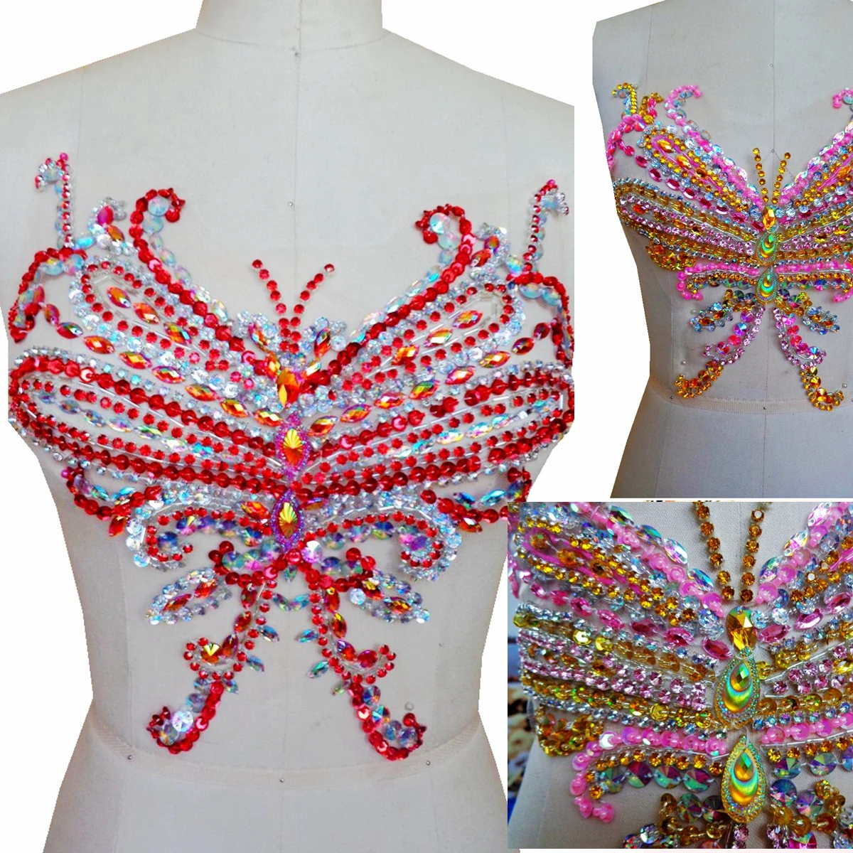 

Блестящие нашивки ручной работы розового/золотого/прозрачного цветов AB для пришивания стразы аппликация в форме бабочки кристаллы патчи 27*...