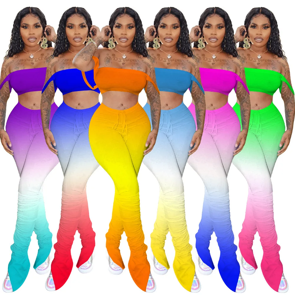 

Женский спортивный комплект из двух предметов, короткий топ с вырезом лодочкой и многослойные леггинсы с высокой талией, спортивные брюки-к...