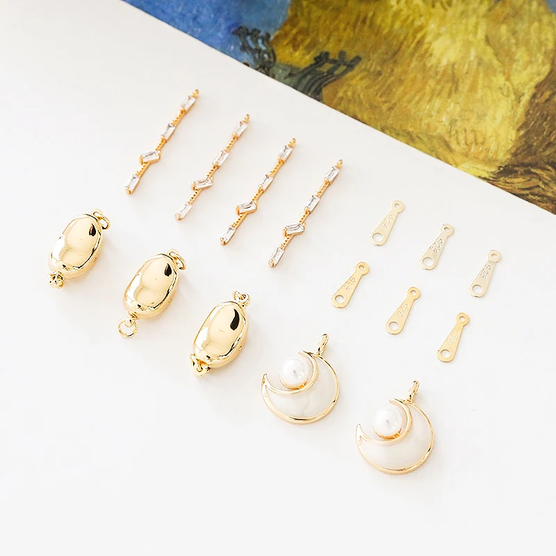 

4 шт. винтажные медные серьги Стразы с жемчугом элегантные серьги Луна двойные подвесные капли воды соединительные детали diy аксессуары