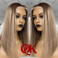 queenking hair 136 lace front wig 150 cami highlight color bob wig straight free part preplucked brazilian human remy hair