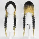 70 см длинный Плетеный парик Лолиты Харадзюку прямые волосы средняя часть челки градиентные черные золотые двойные хвосты шикарный косплей для девочек